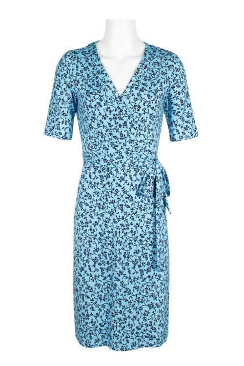 Adrianna Papell Surplice Neck Short Sleeve Floral Print Tie Side Rayon Jersey Faux Wrap Dress