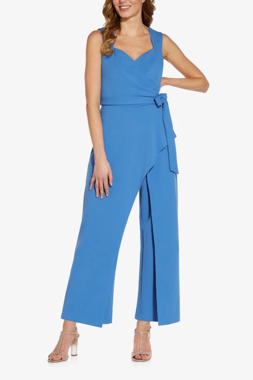 Adrianna Papell Day Sweetheart Neck Back Zipper Tie-Waist Accent Open Back  Wide Legs Cropped Pants