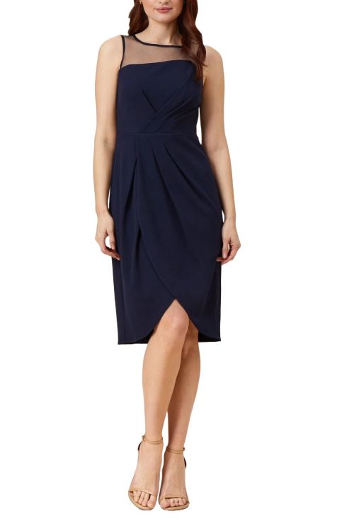 Adrianna Papell Day Stretch Knit Crepe Draped Illusion Short Faux Wrap Crepe Dress