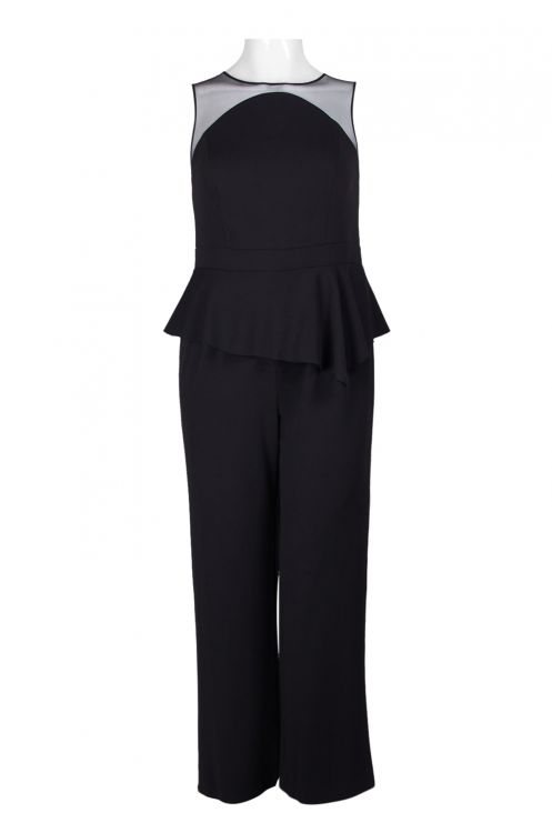 Adrianna Papell Crew Neck Sleeveless Illusion Zipper Back Popover Solid Stretch Crepe Jumpsuit (Plus SIze)