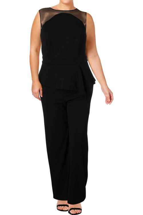 Adrianna Papell Crew Neck Sleeveless Illusion Zipper Back Popover Solid Stretch Crepe Jumpsuit (Plus SIze)