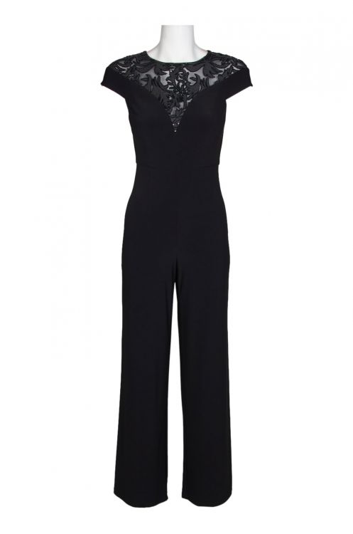 Adrianna Papell Crew Neck Cap Sleeve Illusion Zipper Back Embellished Jumpsuit (Petite)