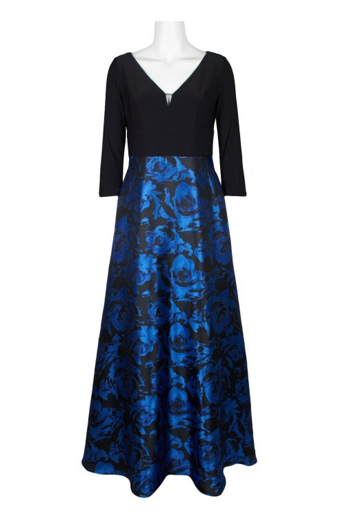 Adrianna Papell V-Neck Long Sleeve Zipper Back Pockets Floral Print Jacquard Jersey Dress