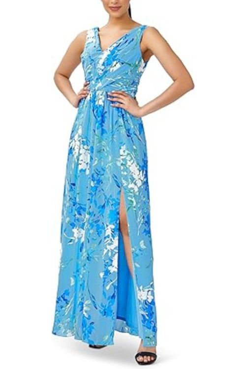 Adrianna Papell Floral Sleeveless Chiffon Gown