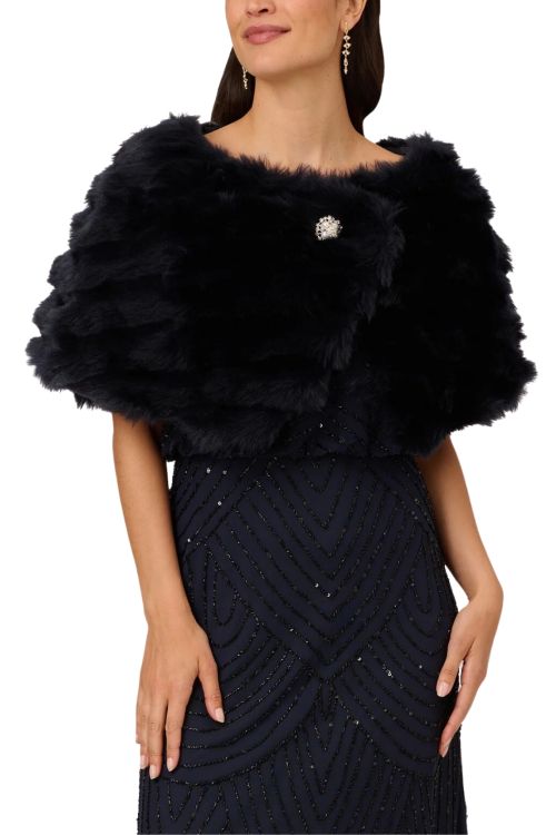 Adrianna Papell Stone Broach Faux Fur