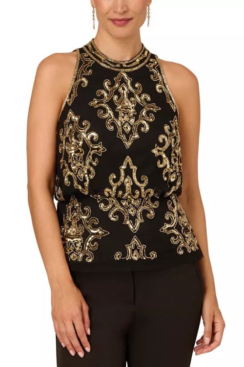 Adrianna Papell Sequin Halter-Neck Blouse