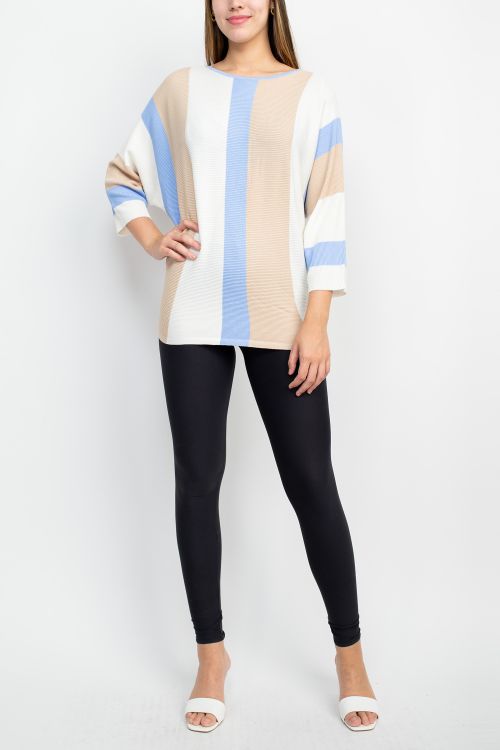 Cyrus Boat Neck 3/4 Sleeve Multi Color Knit Top