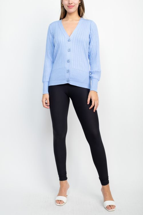 Cyrus V-Neck Button Down Long Sleeve Knit Top