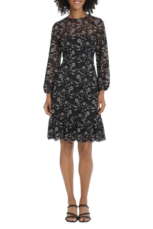 Maggy London Floral Lace Long Sleeve Fit & Flare Dress