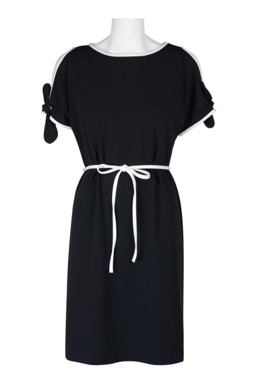 Sharagano Piping Detail Tie Sleeve Stretch Crepe Dress
