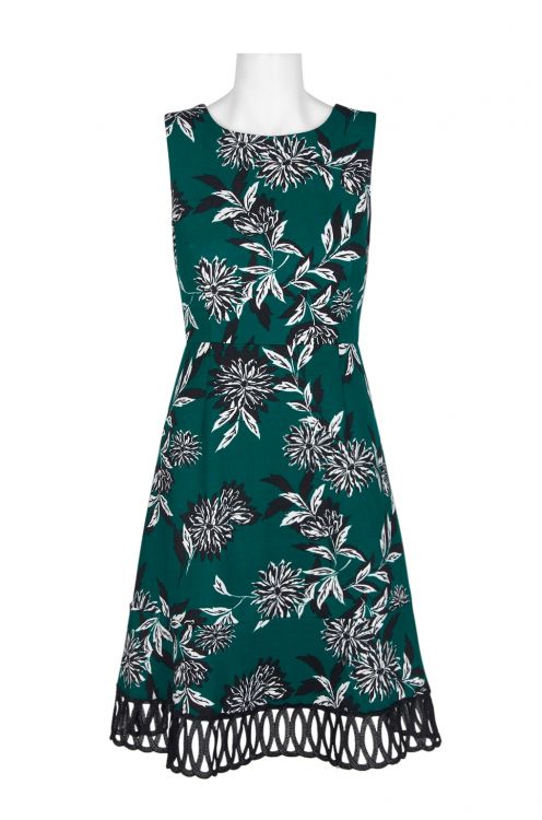 Julia Jordan Crew Neck Sleeveless A-Line Zipper Back Floral Print Stretch Crepe Dress
