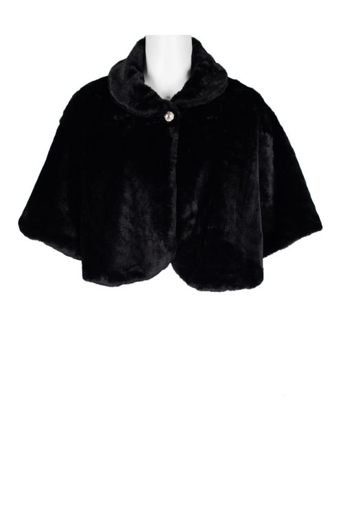 Nina Leonard Collared One Button Cape Sleeve Fux Fur Jacket