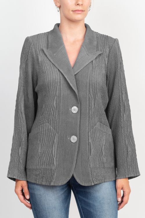 Flair Notched Collar Long Sleeve 2 Button Closure Solid Textured Jacket
