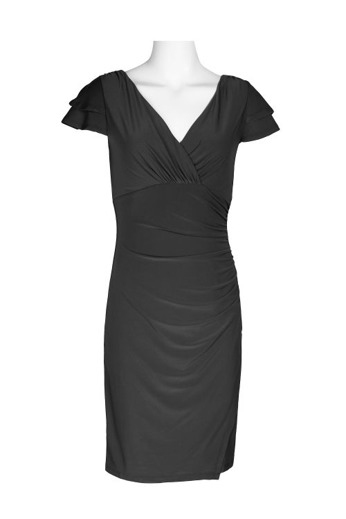 Catherine Malandrino V-Neck Short Sleeve Gathered Side Solid Jersey Dress