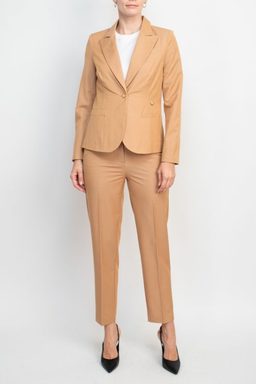 Nanette Nanette Lepore notched collar long sleeve one button closure stretch crepe jacket with mid waist pencil cut pant