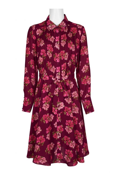 NANETTE Nanette Lepore Collared Button Down Long Sleeve Tie Front Floral Print Polyester Dress