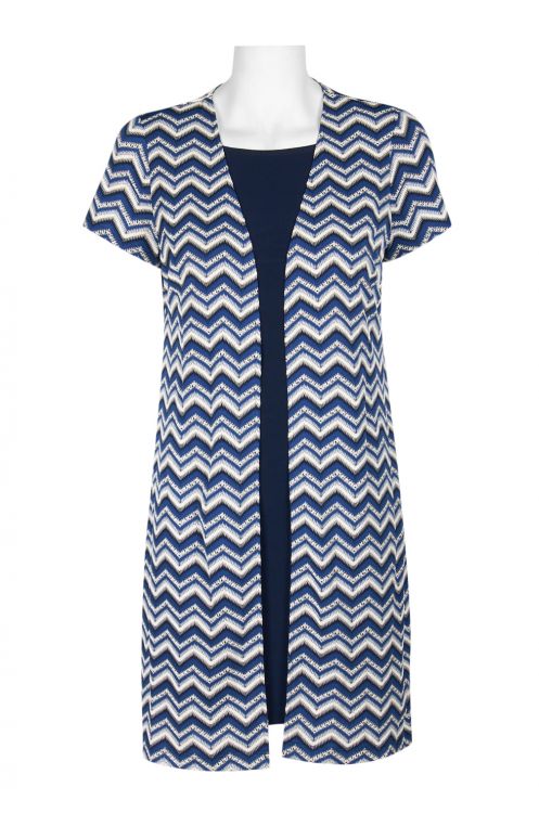 Perceptions Boat Neck Solid Jersey Dress with Chevron Short Sleeve Jacket