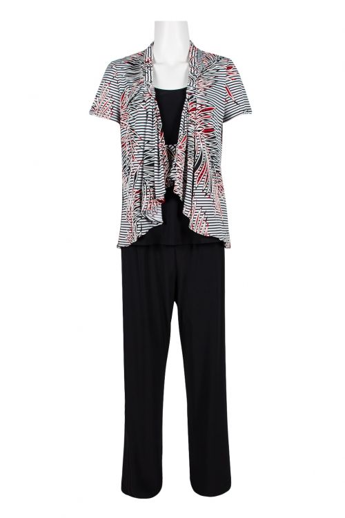 Perceptions Scoop Neck Sleeveless Popover Jumpsuit with Short Sleeve Open Front Jacket