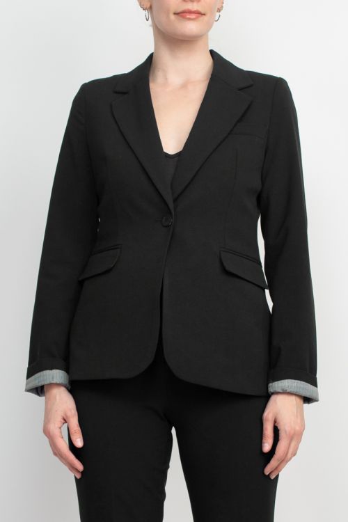 Philosophy Lapel Collar Rolled Long Sleeve Detail Single Button with Flap Pockets Woven Jacket