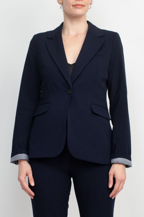 Philosophy Lapel Collar Rolled Long Sleeve Detail Single Button with Flap Pockets Woven Jacket