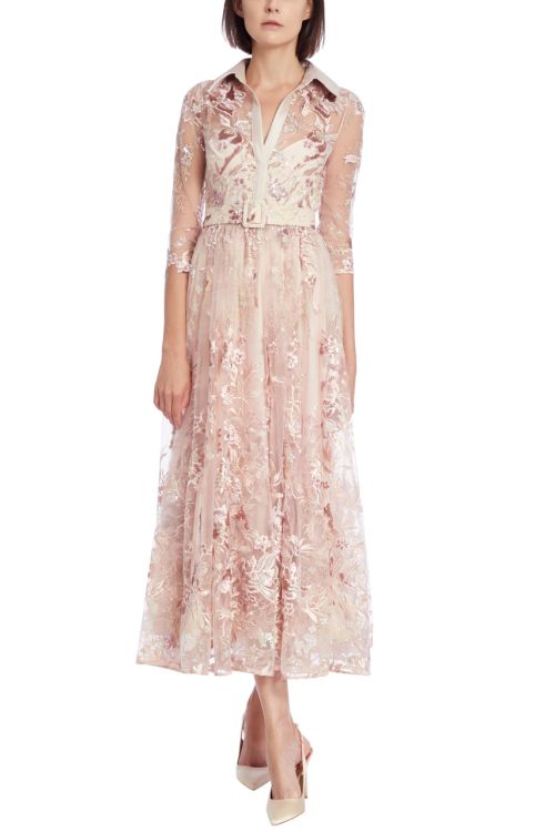 Badgley Mischka Floral Embroidered Tulle Cocktail Dress