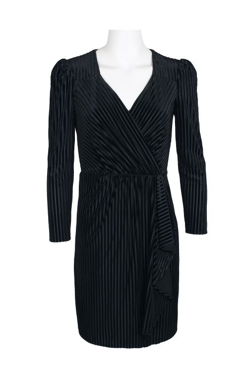 Sage Collective V-Neck Long Sleeve Shadow Stripe Faux Wrap Zipper Back Velvet Dress
