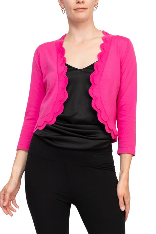 Zac & Rachel 3/4 Sleeve Open Faced Shrug with Tiered Scallop Details