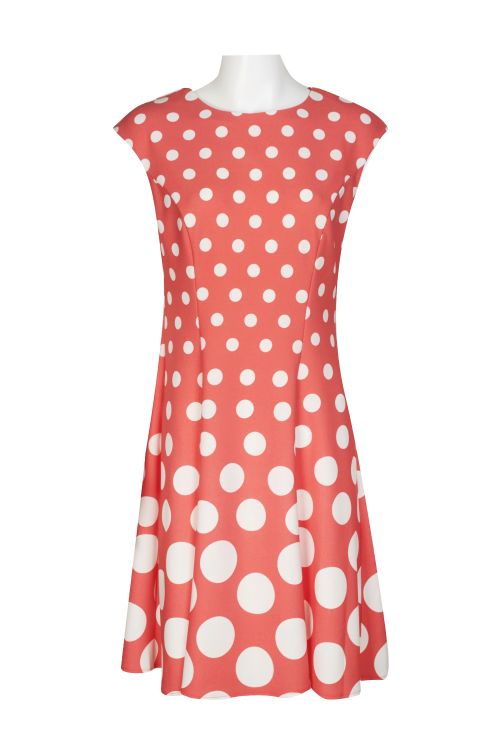 London Times Crew Neck Sleeveless Box Pleate Polka Dot Print Jersey Dress