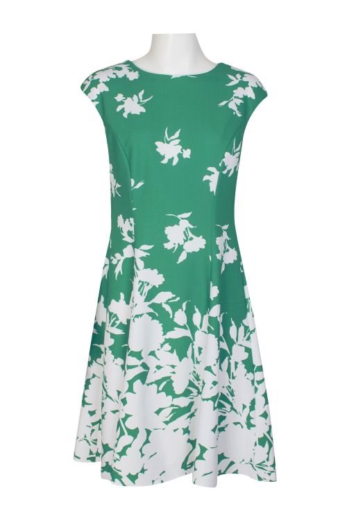 London Times Crew Neck Sleeveless Zipper Back Floral Print Stretch Crepe Dress