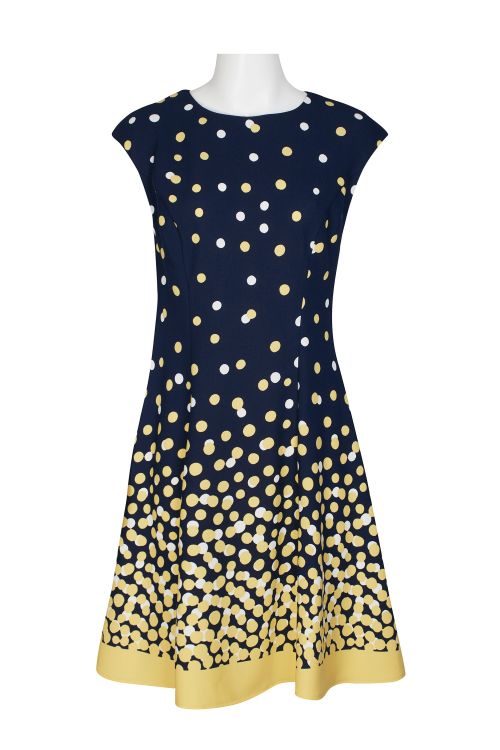 London Times Crew Neck Sleeveless Zipper Back A-Line Polka Dot Print Scuba Dress