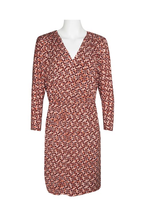 London Times V-Neck Long Dolman Sleeve Blouson Elastic Waist Printed ITY Dress
