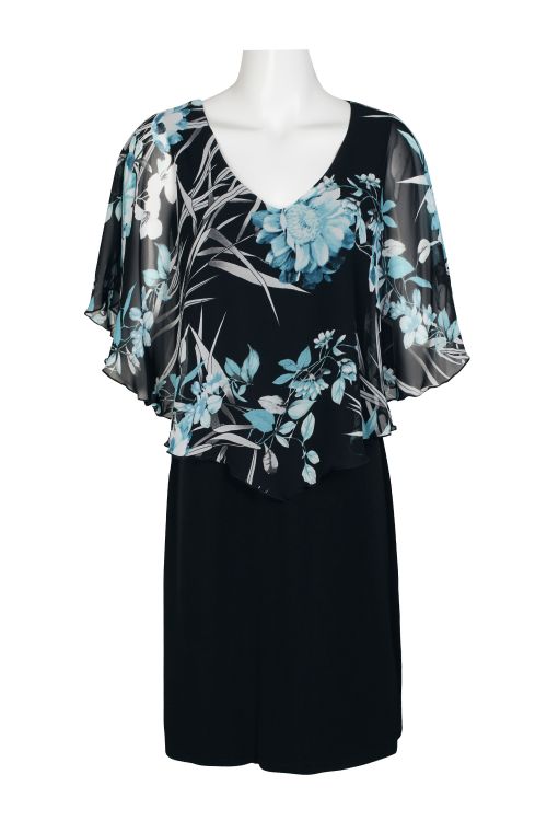 Connected Apparel V-Neck Floral Print Cape Sleeve Chiffon & ITY Dress