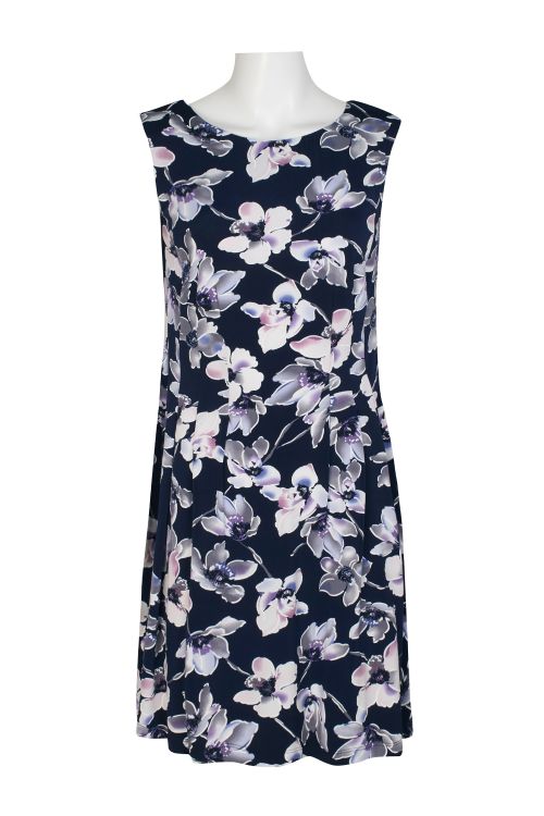 Connected Apparel Scoop Neck Sleeveless Zipper Back Floral Print Fit & Flare Jersey Dress with Pockets