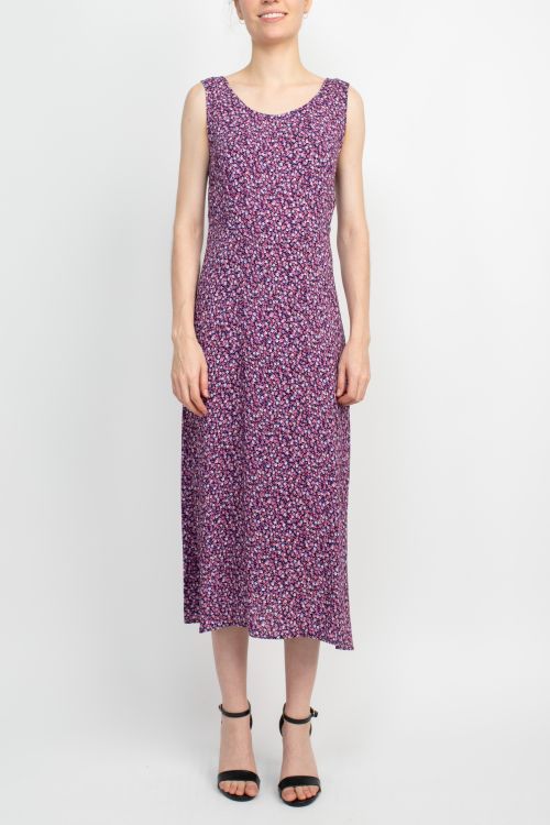 Connected Apparel Scoop Neck Sleeveless Multi Print String Tie Back Fit & Flare Rayon Dress