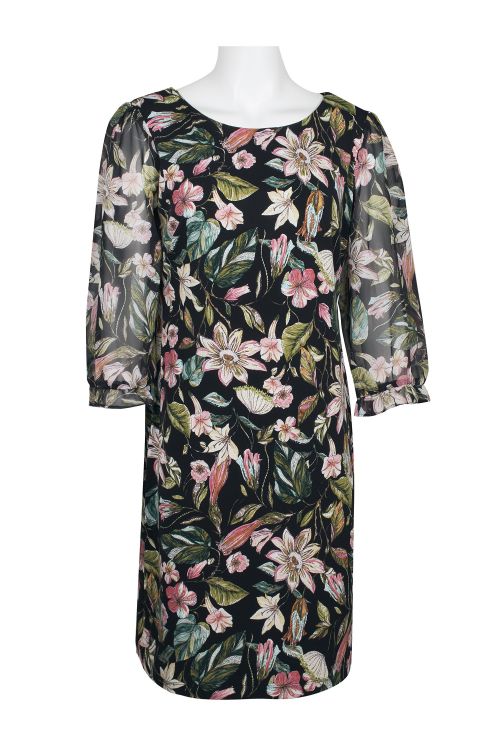 Connected Apparel Boat Neck 3/4 Chiffon Sleeve Floral Print ITY Dress