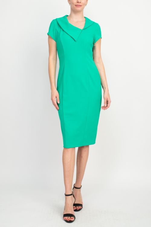Connected Apparel Collared Sheath Dress