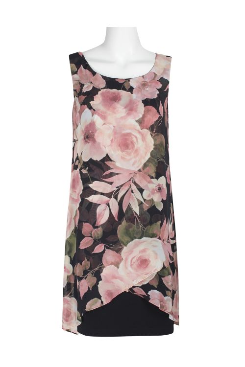 Connected Apparel Scoop Neck Sleeveless Tiered Floral Print Chiffon Dress