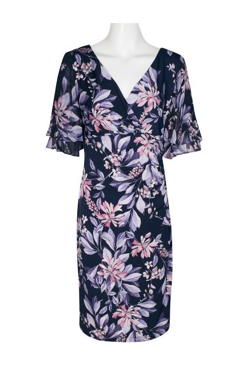 Connected Apparel V-Neck Short Sleeve Gathered Side Floral Print ITY Dress