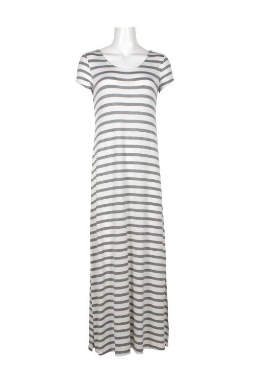 Cable & Guage Scoop Neck Short Sleeve Stripe Print Viscose Dress