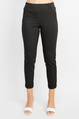 Soho Mid Waist Pull-On Cuffed Ankle Crepe Pant with Pocket
