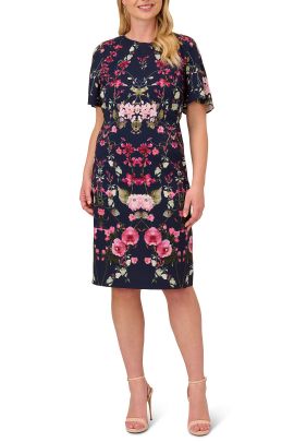 Adrianna Papell floral print crepe midi-length sheath dress