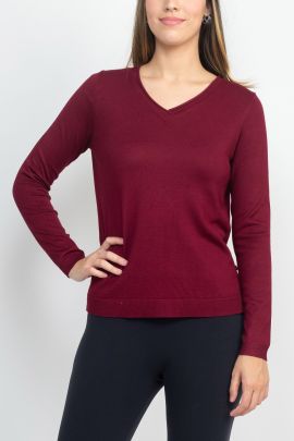 Tint + Shadow V-Neck Long Sleeve Solid Rayon Top