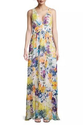 Liv Foster Floral Chiffon Sleeveless Gown