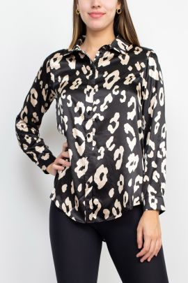 Floral + Ivy Collared Long Sleeve Button Down Satin Shirt