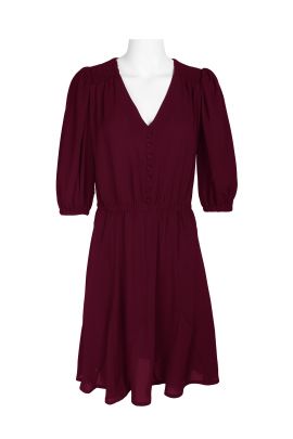 London Times V-Neck Faux Button Front 3/4 Sleeve Elastic Cuff’s Elastic Waist A-Line Dress