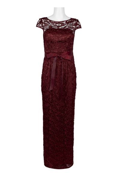 Adrianna Papell Boat Neck Cap Sleeve Tie Front Zipper Back Lace Dress