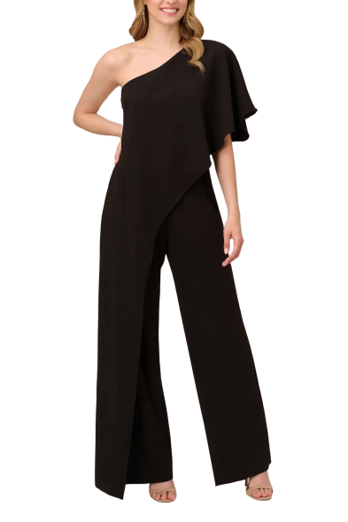 Adrianna Papell Asymmetrical One Shoulder Cape Sleeve Stretch Crepe Solid Jumpsuit